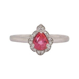 Ceylon Padparadscha Sapphire Ring in Solid 14K White Gold with Diamond Accents